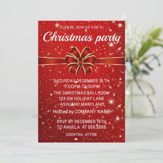 Verbazingwekkend, elegant, Red Shine-kerstuitnodig Kaart (Staand voorkant)