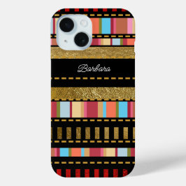 Verbazingwekkend gestreept patroon met haar naam iPhone 15 case