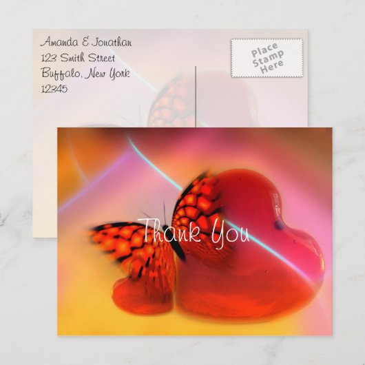 Verbazingwekkend hart en vlinder Hartelijk dank Briefkaart (Voorkant / Achterkant)