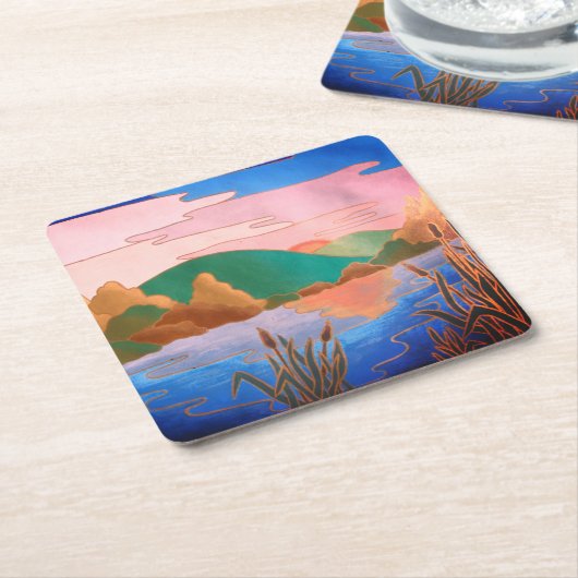 verbazingwekkend kleurrijk abstract landschap kartonnen onderzetters (Schuin)