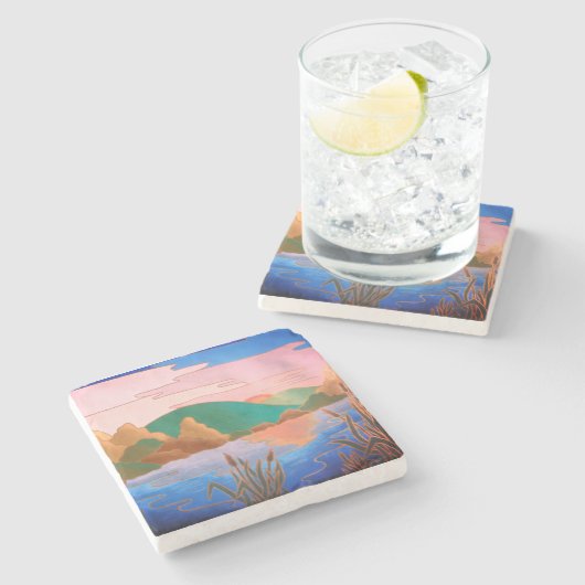 verbazingwekkend kleurrijk abstract landschap stenen onderzetter (Zijkant)