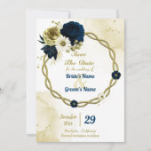 Verbazingwekkend marinesolvis blauw ivoor floraal  save the date (Voorkant)