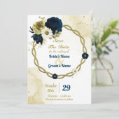 Verbazingwekkend marinesolvis blauw ivoor floraal  save the date (Staand voorkant)