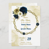 Verbazingwekkend marinesolvis blauw ivoor floraal  save the date (Voorkant / Achterkant)