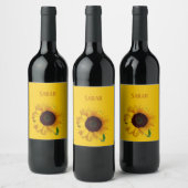 Verbazingwekkend mooie, trillende zonnebloem met n wijn etiket (Flessen)