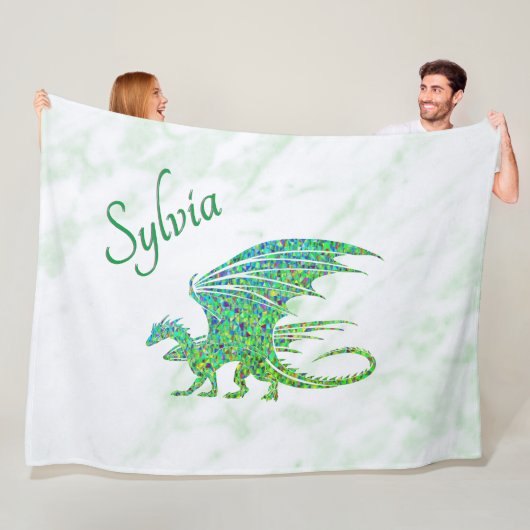 Verbazingwekkend mozaïek groene draak persoonlijk fleece deken (In situ)