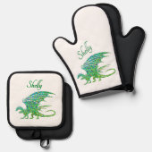 Verbazingwekkend mozaïek groene draak persoonlijk ovenwant & pannenlap set (Voorkant / Achterkant)