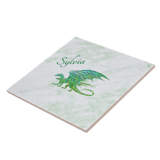 Verbazingwekkend mozaïek groene draak persoonlijk tegeltje (Zijkant)