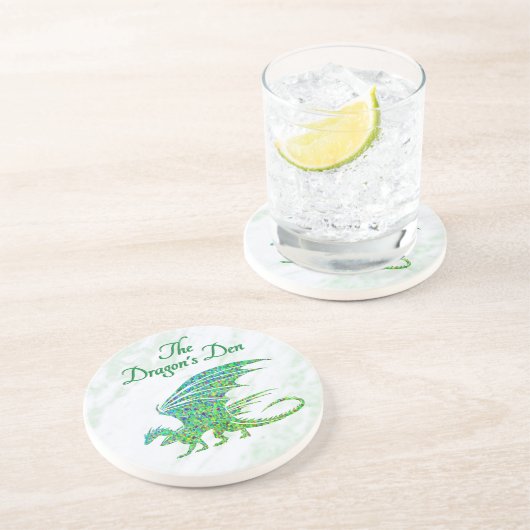 Verbazingwekkend mozaïek groene draak persoonlijk zandsteen onderzetter (Zijkant)