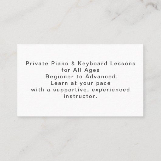 Verbazingwekkend realistisch pianotoetsenbord visitekaartje (Achterkant)