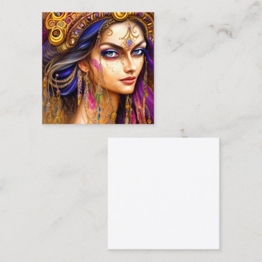 Verbazingwekkend realistische zigeunerdame Triptyc Vierkante Visitekaartje (Voorkant / Achterkant)