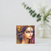 Verbazingwekkend realistische zigeunerdame Triptyc Vierkante Visitekaartje (Staand voorkant)