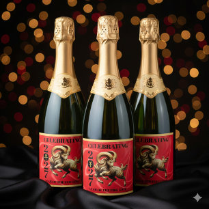 Verbazingwekkend Rood Goud Chinees Jaar van de Vuu Sparkling Wijnetiket