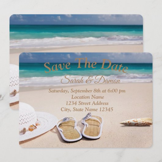 Verbazingwekkend strand bruiloft, zeesleepjes besp save the date (Voorkant / Achterkant)