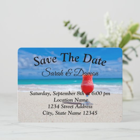 Verbazingwekkend strand bruiloft, zeesleepjes besp save the date (Staand voorkant)