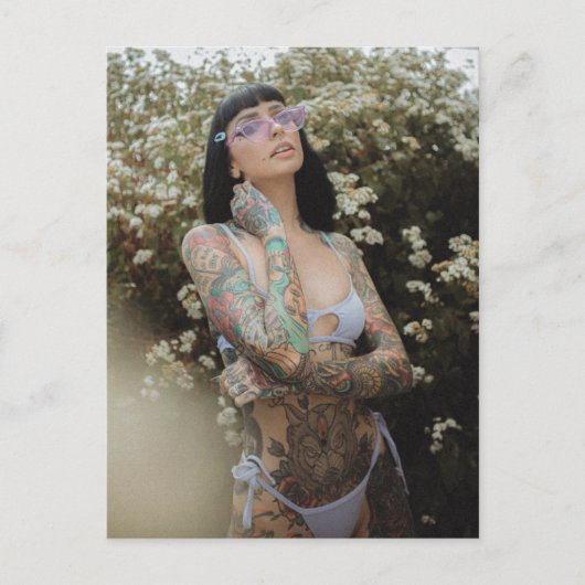 Verbazingwekkend! Tattooed Beauty Bikini Girl Foto Briefkaart (Voorkant)