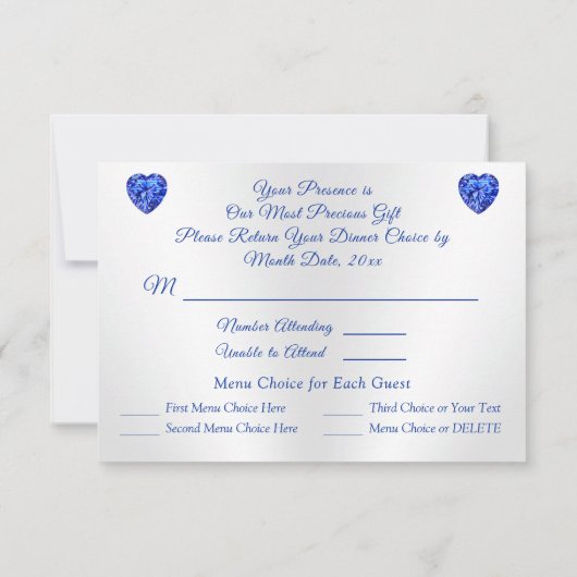 Verbazingwekkende Aangepaste Saffier Huwelijksmenu Kaart (Achterkant)