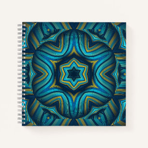 Verbazingwekkende abstracte blauwe en gele mandala notitieboek