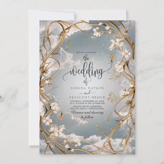 Verbazingwekkende Art Nouveau Goud en bloemen brui Kaart (Voorkant)