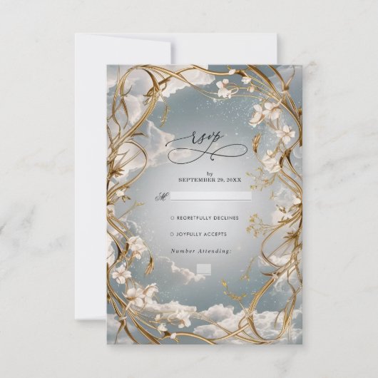 Verbazingwekkende Art Nouveau Goud en bloemen brui RSVP Kaartje (Voorkant)