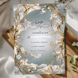 Verbazingwekkende Art Nouveau Goud en bloemen brui RSVP Kaartje