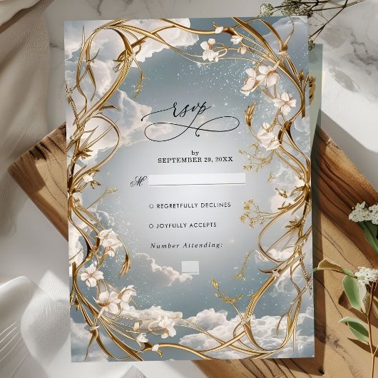 Verbazingwekkende Art Nouveau Goud en bloemen brui RSVP Kaartje