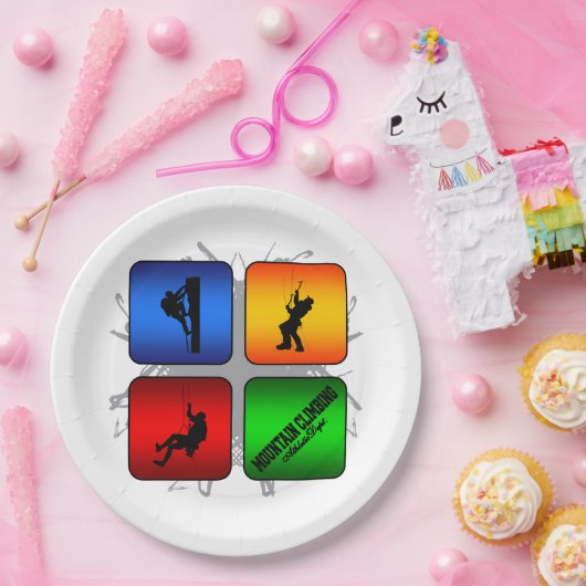 Verbazingwekkende bergbeklimming in stedelijke sti papieren bordje (Feest)