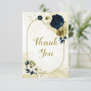 Verbazingwekkende blauw ivoorbloemen goud geometri bedankkaart