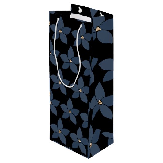 Verbazingwekkende blauwe bloemen op zwarte wijncad wijn cadeautas (Achterkant Gekanteld)