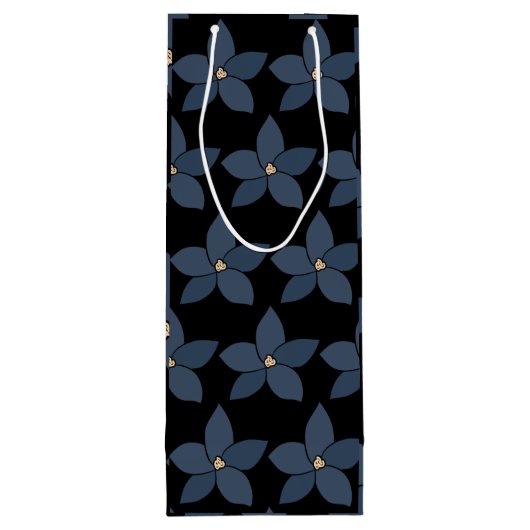 Verbazingwekkende blauwe bloemen op zwarte wijncad wijn cadeautas (Achterkant)