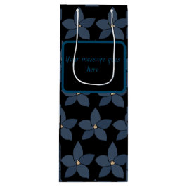 Verbazingwekkende blauwe bloemen op zwarte wijncad wijn cadeautas