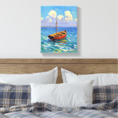 Verbazingwekkende boot op golfstrand Van Gogh Art Canvas Afdruk (Insitu (Slaapkamer))