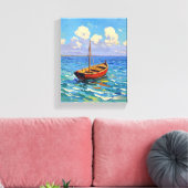 Verbazingwekkende boot op golfstrand Van Gogh Art Canvas Afdruk (Insitu (Woonkamer))