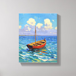 Verbazingwekkende boot op golfstrand Van Gogh Art Canvas Afdruk