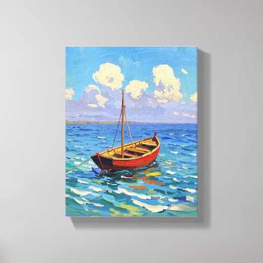 Verbazingwekkende boot op golfstrand Van Gogh Art Canvas Afdruk (Voorkant)