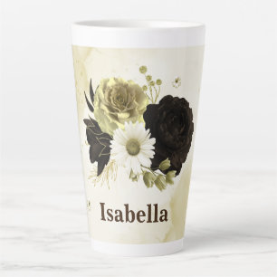 Verbazingwekkende bruine ivoor gouden bloemen mono latte mok