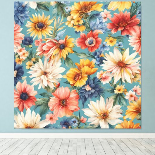 Verbazingwekkende Elegante Zomerbloemen Canvas Afdruk (Insitu (Houten vloer))