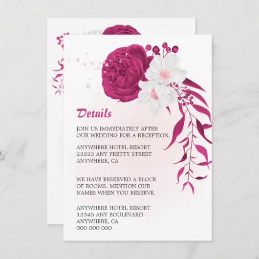 verbazingwekkende fuchsie en witte floraal informatiekaartje (Voorkant / Achterkant)