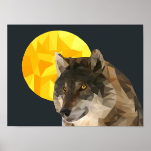 Verbazingwekkende geometrische Volle Maan Wolf Pos Poster