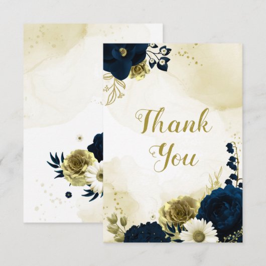 Verbazingwekkende goudbloemen van marinesuin en iv bedankkaart (Voorkant / Achterkant)