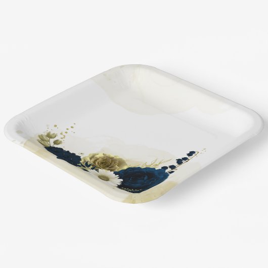 Verbazingwekkende goudbloemen van marinesuin en iv papieren bordje (Gebogen)