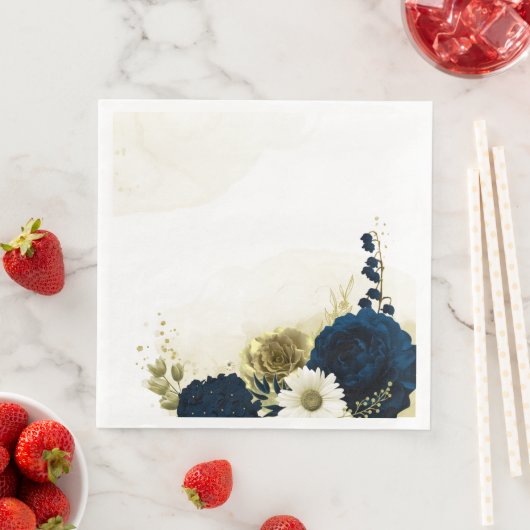 Verbazingwekkende goudbloemen van marinesuin en iv servet (Insitu)