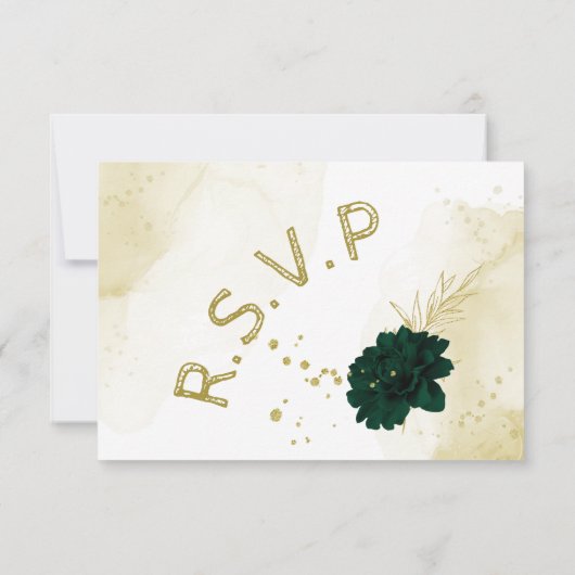 Verbazingwekkende goudbloemen van smaragdvis RSVP kaartje (Achterkant)