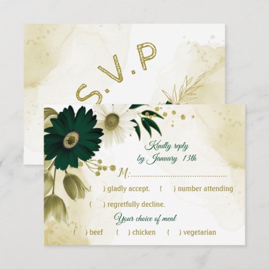 Verbazingwekkende goudbloemen van smaragdvis RSVP kaartje (Voorkant / Achterkant)