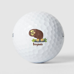 Verbazingwekkende, grappige, bruine cartoon afbeel golfballen