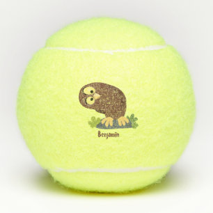 Verbazingwekkende, grappige, bruine cartoon afbeel tennisballen