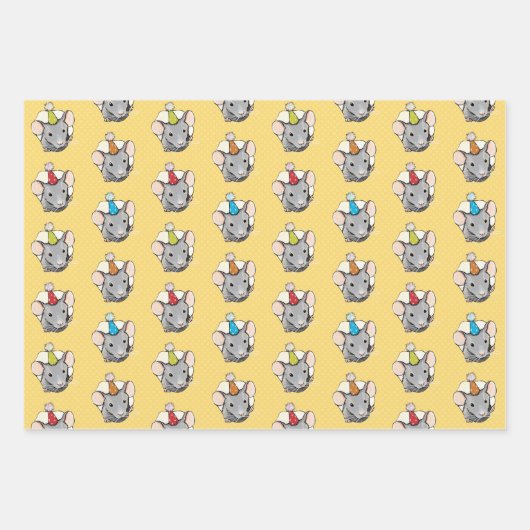 Verbazingwekkende kleine muizen in 'Birthday' Pett Inpakpapier Vel (Voorkant)