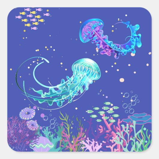 Verbazingwekkende kwal onder water vierkante sticker (Voorkant)