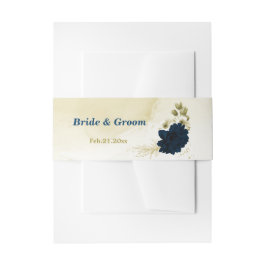 Verbazingwekkende marinesblauwe ivoren goudbloemen uitnodigingen wikkel