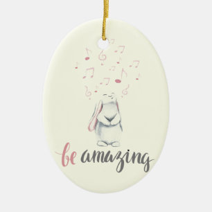 Verbazingwekkende muziekbunny keramisch ornament